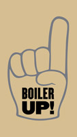 A hand holding up a finger for number one and the text Boiler Up on a gold background