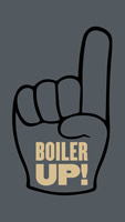 A hand holding up a finger for number one and the text Boiler Up on a gray background