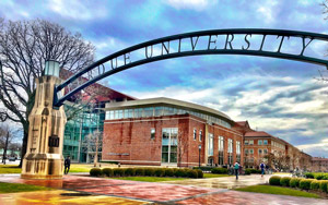 Photo of the Purdue Arch on a sunny day