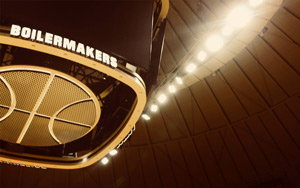 An abstract perspective of the center display in the Mackey arena