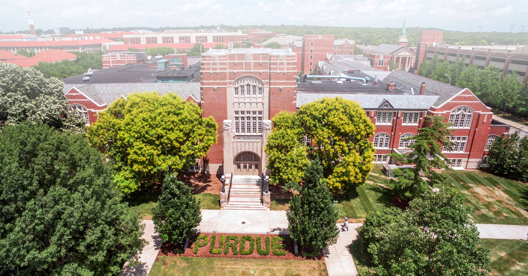 an aerial view of the Purdue Memorial Union