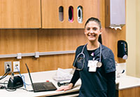 Female nursing student in a clinic