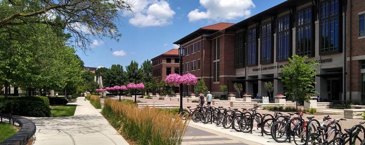 sunlit Wilmeth and student bikes