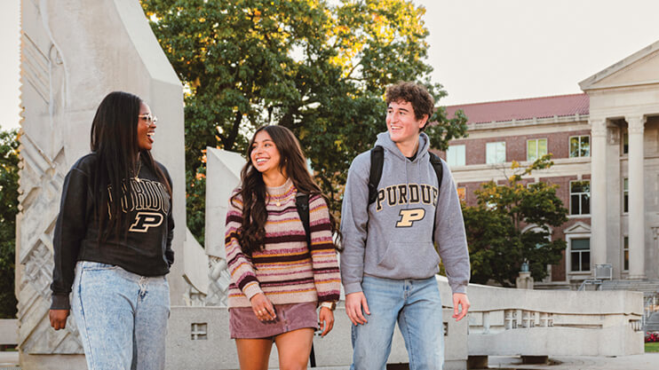 Purdue students walking on campus.
