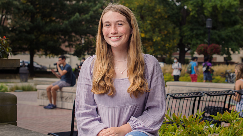 A portrait of Elizabeth outside in a courtyard on Purdue's West Lafayette campus