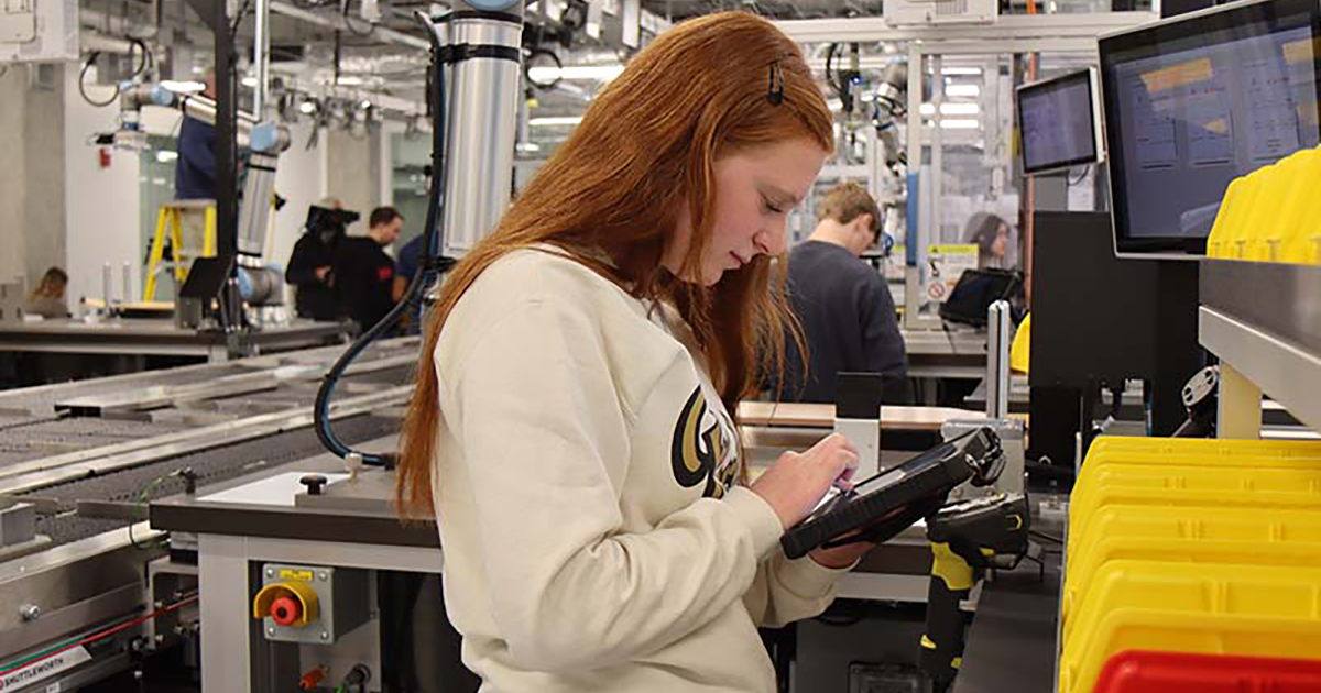 A student works on an iPad