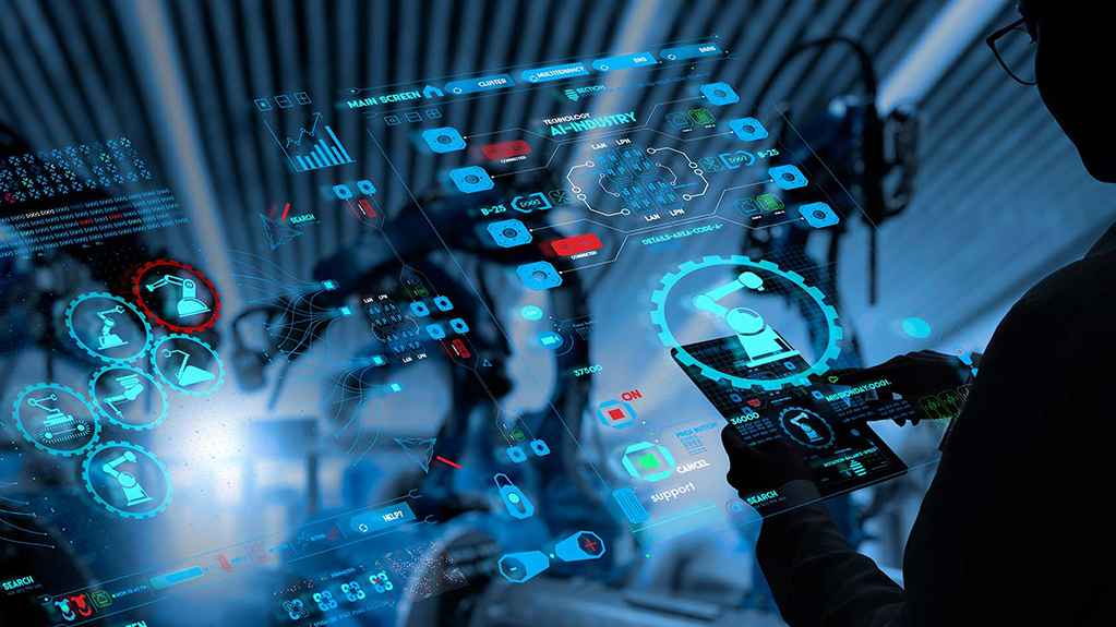 Student interacts with a digital robotics interface 